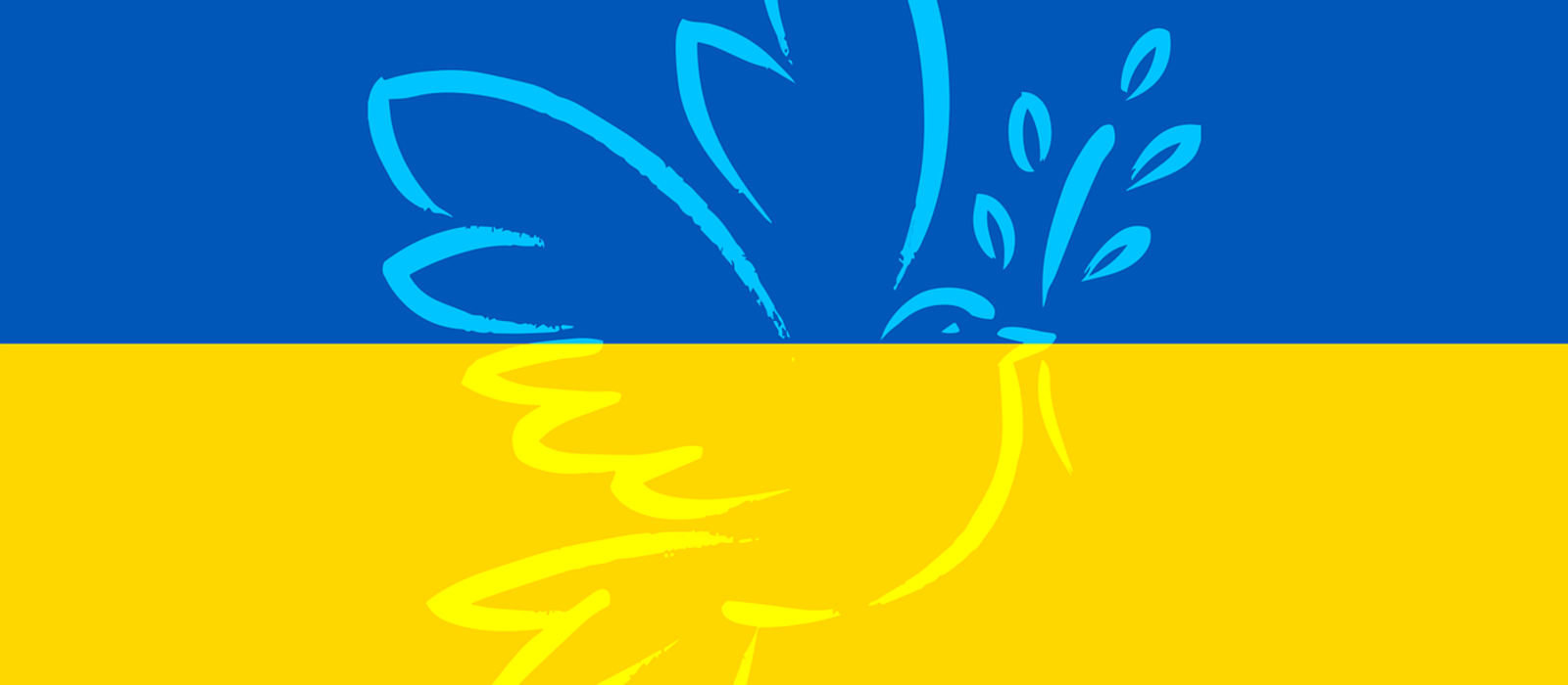 Auf einer ukrainischen Flagge ist eine Friedenstaube abgebildet.